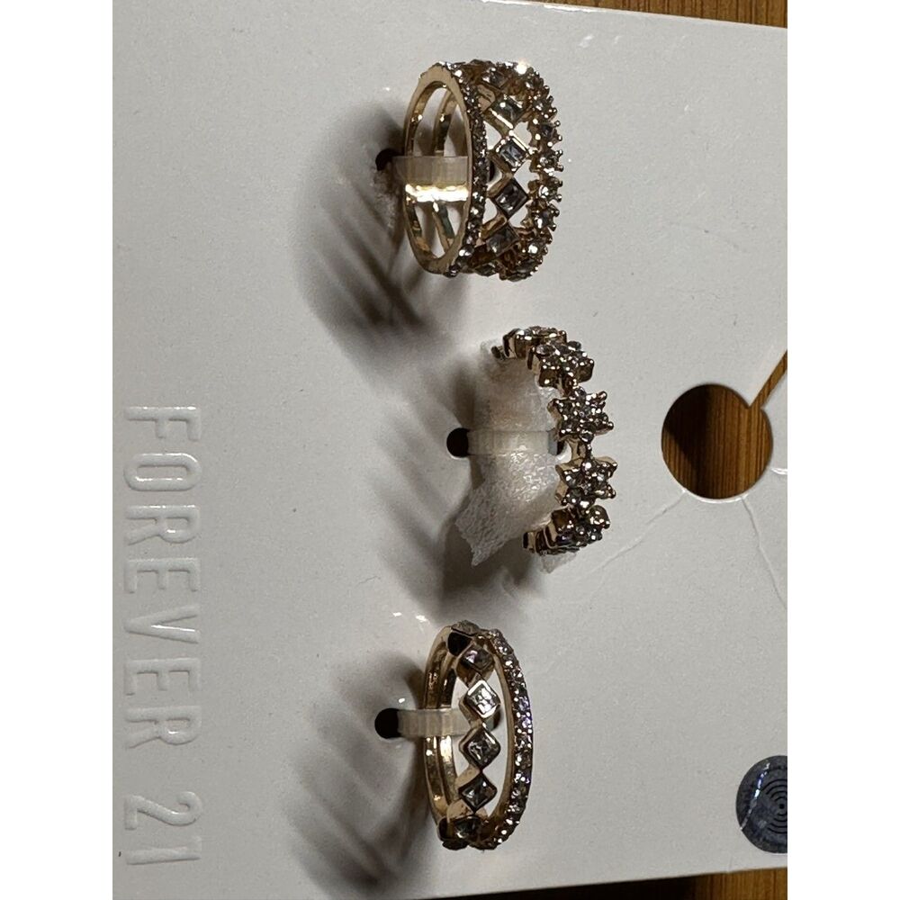 Forever 21 Gold Rhinestone Stackable Ring Set 3 Pack Pave NWT